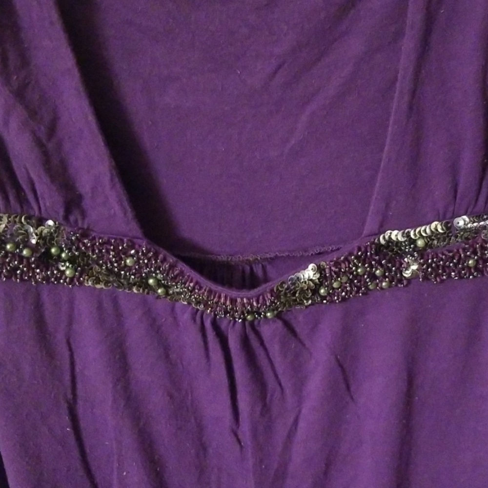 Victor brand purple shirt.  Sequined on neck - Picture 2 of 3